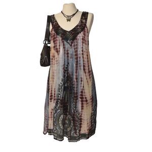 Ingear Resort Dress One Size Fits Most Tie Dye  Boho Sleeveless Rayon Granola